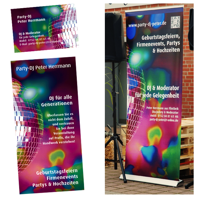 Grafik-Design für verschiedene Prontwerbemittel zur Akquise oder auf Events.