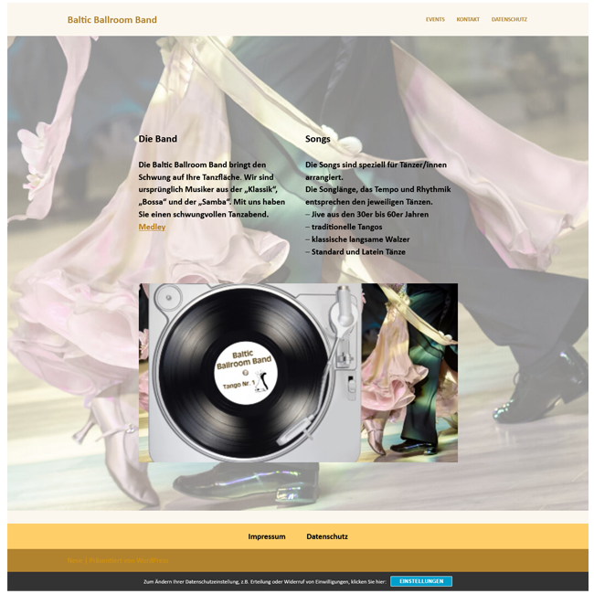 Muster einer Webseite der Baltiv Ballroom Band