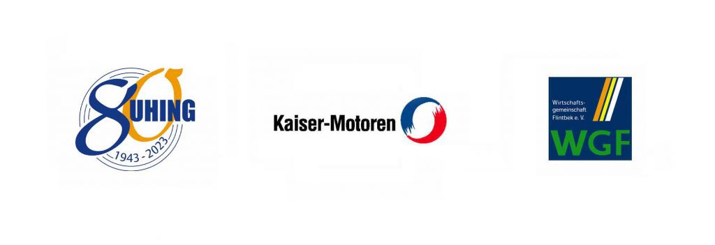 Beispiele für Logogestaltungen das Signet zu Firmenjubiläum 80 Jahre, das Firmenlogo für Kaiser-Motoren und Das Logo der Wirtschaftsgeemeinschaft Flintbek e. V.