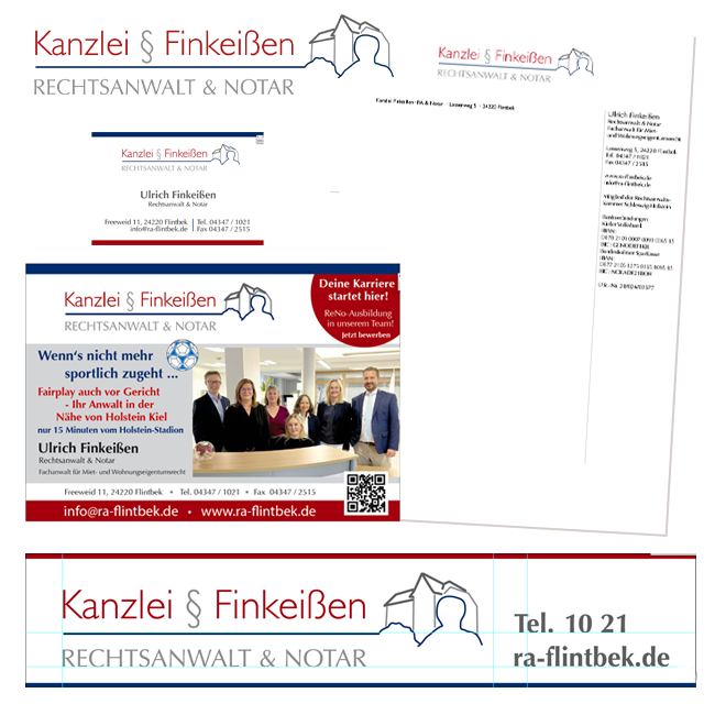 Logogestaltung und Anwendungsbeispiele für Rechtsanwaltskanzlei
